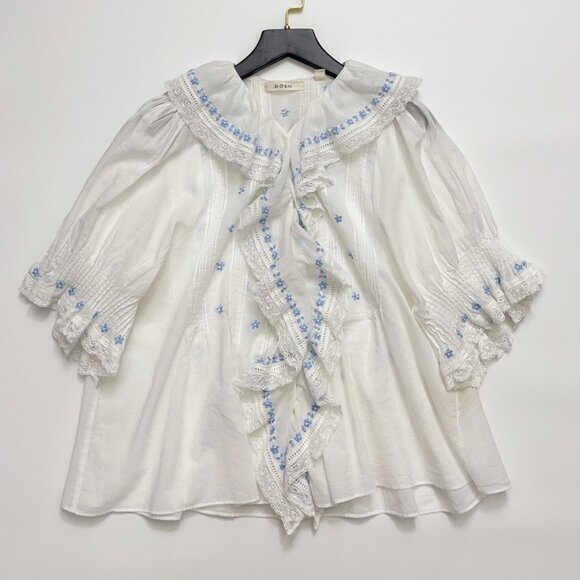Doen Dresses & Skirts - Doen blue embroidered floral shirt